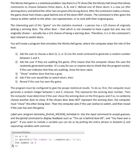 Solved The Monty Hall game is a statistical problem: Say | Chegg.com