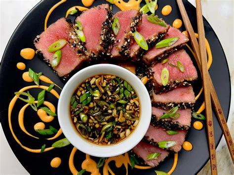 SESAME CRUSTED AHI TUNA WITH GINGER SOY DIPPING SAUCE - Dish off the Block