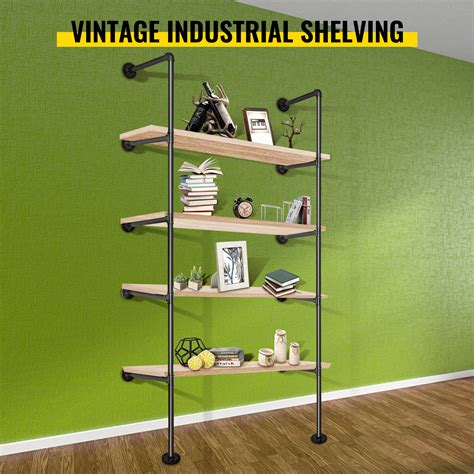 VEVOR Industrial Pipe Shelves 5-Tier Wall Mount Iron Pipe Shelves 2 PCS Pipe Shelving Vintage ...