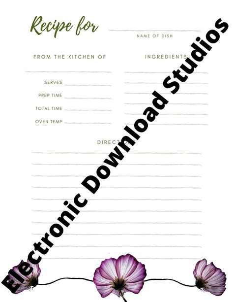 Floral Recipe Cards, Printable, Digital Download, 8 Pack, Pkg. 1 - Etsy