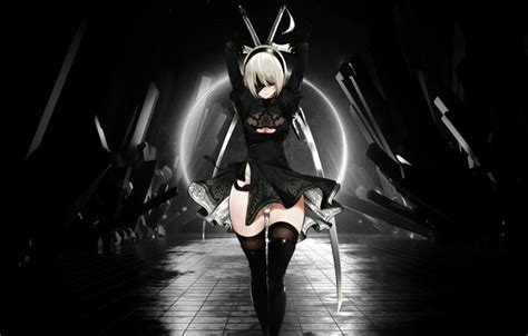 Wallpaper black & white, girl, game, anime, nier, nier: automata, nier automata for mobile and ...