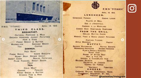 Here’s what menus of the Titanic looked like for different class ...