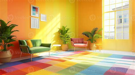 AI generated Sunny Modern Living Room with Colorful Geometric Decor. sunny modern living room ...