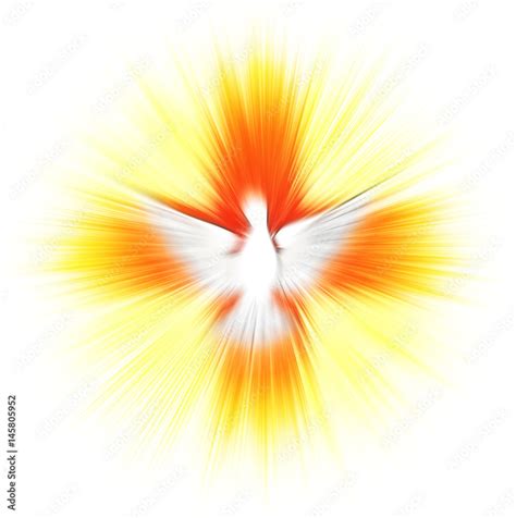 Holy Spirit, Pentecost or Confirmation symbol with a dove, and bursting rays of flames or fire ...