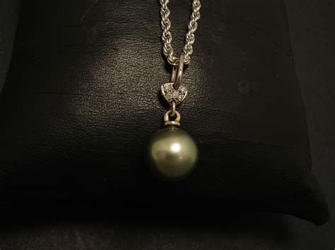 10mm Tahitian Black Pearl Pendant, 18ct White Gold - Christopher ...