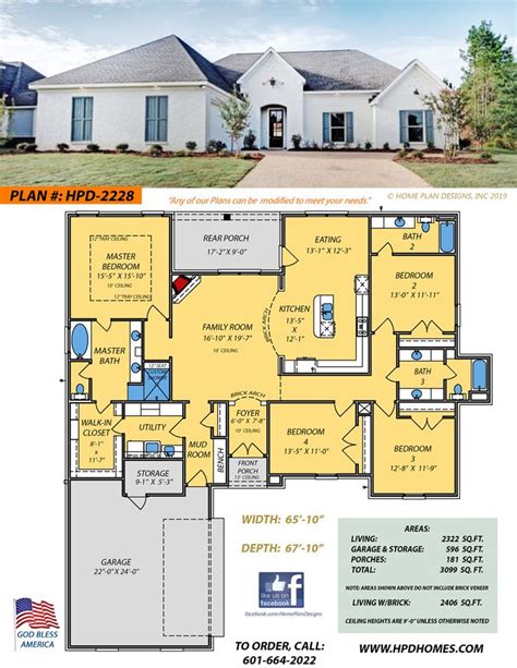 HOME PLAN DESIGN #2228 Single Family home with 4 bedrooms, open floor plan through Family Room ...