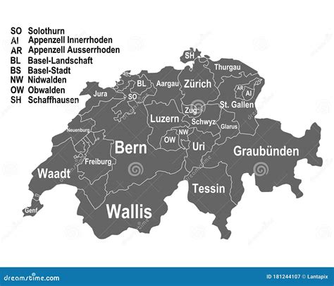 Map of Switzerland with All Cantons Stock Vector - Illustration of neuchacent, berne: 181244107