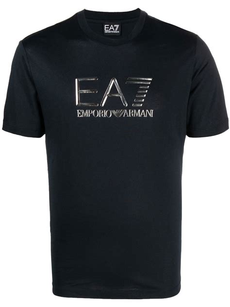 Ea7 Logo-plaque Cotton T-shirt In Blue | ModeSens