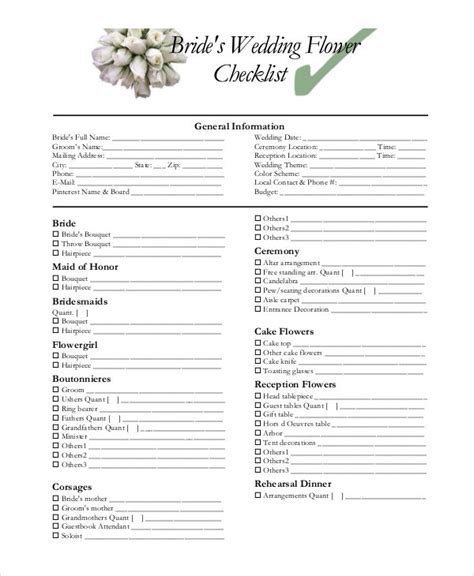 Wedding Flower Checklist PDF