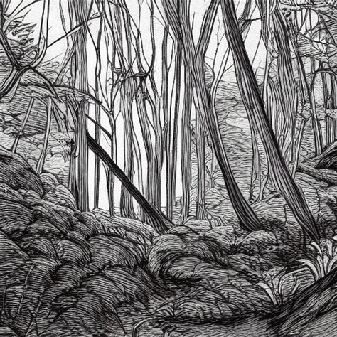 Forest Landscape Line Art · Creative Fabrica