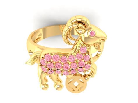 519 Gold Goat Ring with diamonds 3D printable model