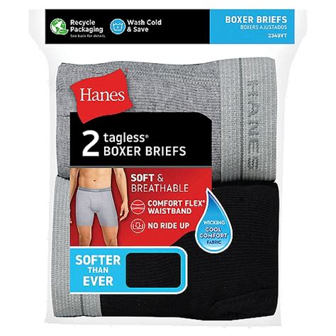 Hanes ComfortSoft Black & Grey Tagless Boxer Briefs, L, 2 count