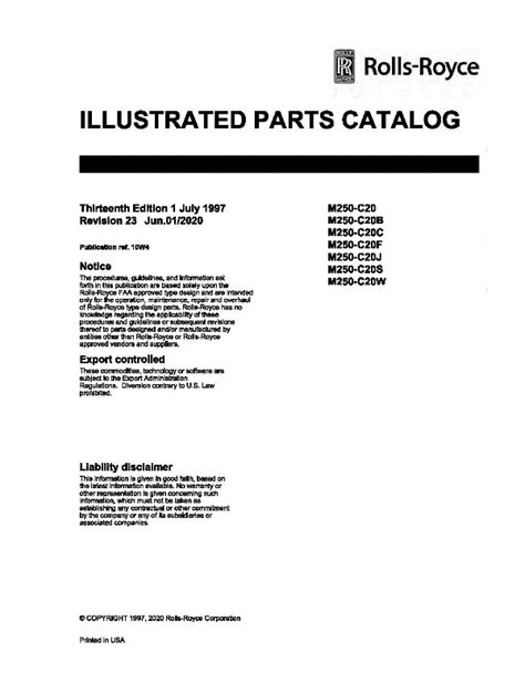 Rolls Royce M250-C20 Series Illustrated Parts Catalog 10W4 ...