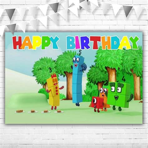 Numberblocks Birthday Backdrop 5x3ft Colorful Numberlocks Background Happy Birthday for Boys and ...