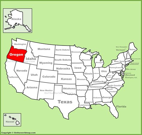 Oregon location on the U.S. Map