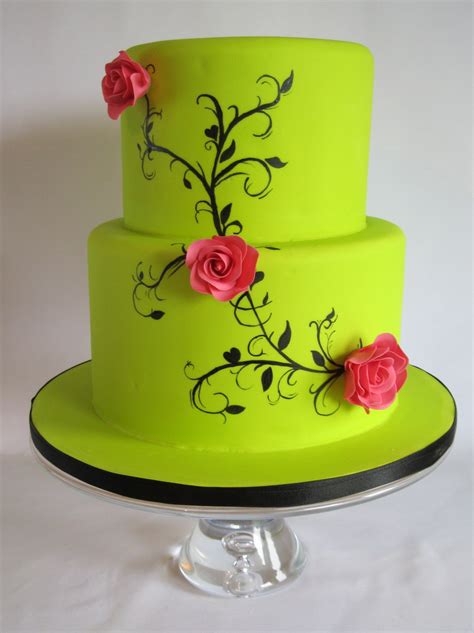 Lime Green Wedding Cake With Handpainting. - CakeCentral.com