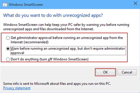 Change Windows SmartScreen Settings in Windows 10