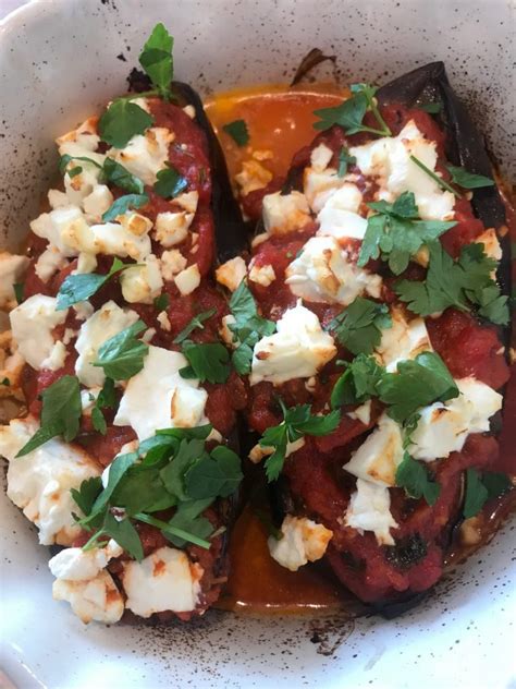 Baked aubergine and tomato with feta cheese {Greek} recipe