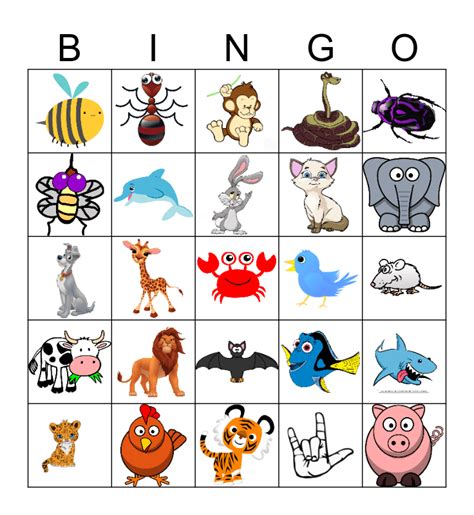 Animals-Pictures Bingo Card