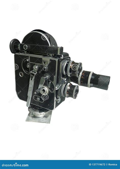 Vintage Antique Film Movie Camera Isolated on White Background Stock Photo - Image of ...