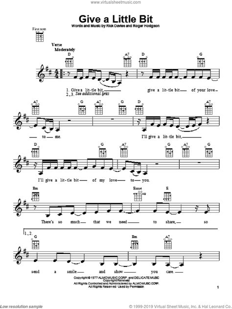 Give A Little Bit sheet music for ukulele (PDF) v2