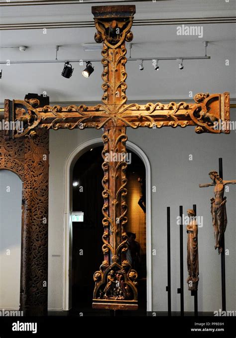 Wooden cross. Borre church, Vestfold, c. 1275-1300. Historical Museum. Oslo. Norway Stock Photo ...