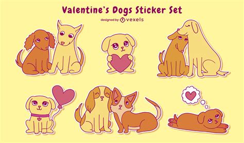 Valentine's Dogs Stickers Set Vector Download