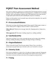 PQRST Pain Assessment Method.docx - PQRST Pain Assessment Method Since pain is subjective self ...