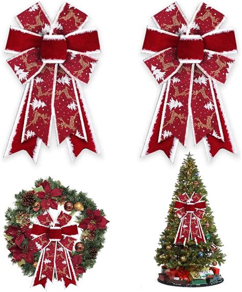 Amazon.com: Threetols 2PCS Christmas Wreath Bows, Red Velvet Bows for ...