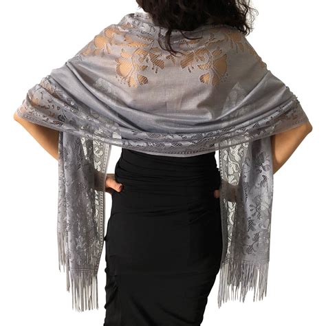 Grey Tulle Wedding Wrap Shawl Lace Pashmina Scarf – Central Chic