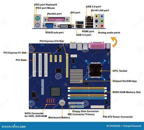 Computer Motherboard Parts Connector Ports Info Stock Vector - Image ...