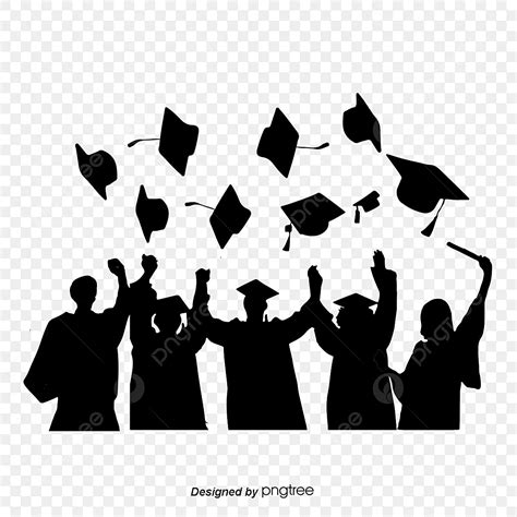 Graduate Caps Silhouette PNG Free, Silhouettes Of Graduation Caps Scattered By Students ...