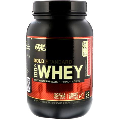 Optimum Nutrition, Gold Standard, 100% Whey, Delicious Strawberry, 2 lb ...