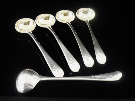 Set 5 Antique English Sterling Silver Salt Spoons, CRESTED William Eley ...