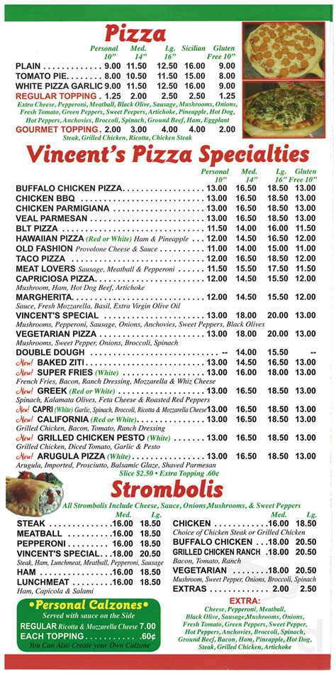 Vincent's Pizza menus in Jenkintown, Pennsylvania, United States