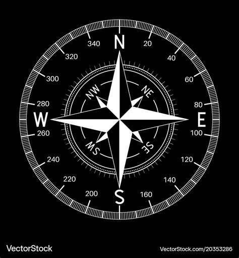 Compass white on black background Royalty Free Vector Image