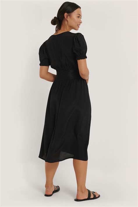 Pleated Waist Viscose Dress Black | na-kd.com