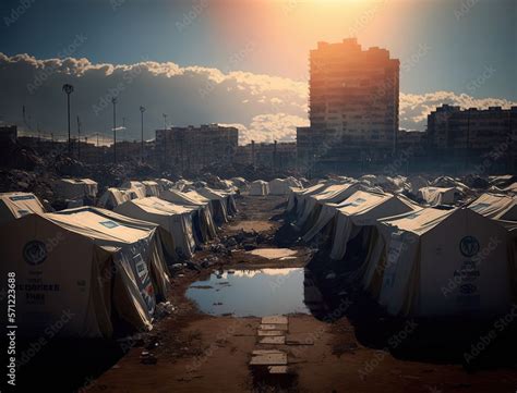 Refugee camp for homeless people after natural disasters or war ...