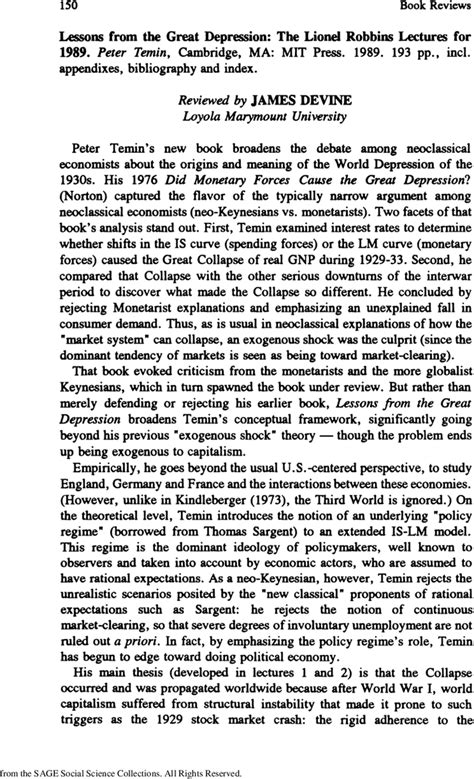 Book Review: Lessons from the Great Depression: The Lionel Robbins ...