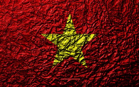 Download wallpapers Flag of Vietnam, 4k, stone texture, waves texture ...