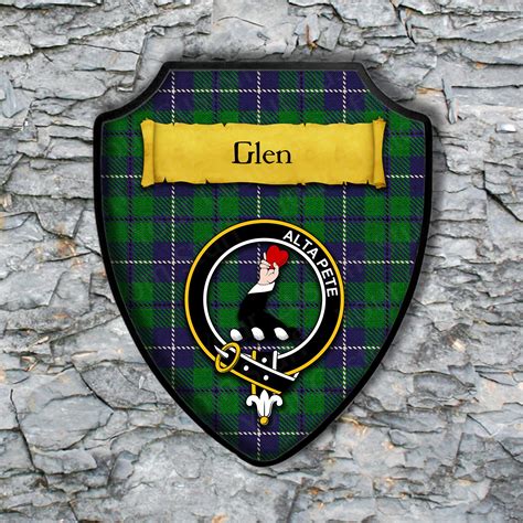 Glendinning Shield Plaque with Scottish Clan Coat of Arms Badge on Clan Plaid Tartan Background ...