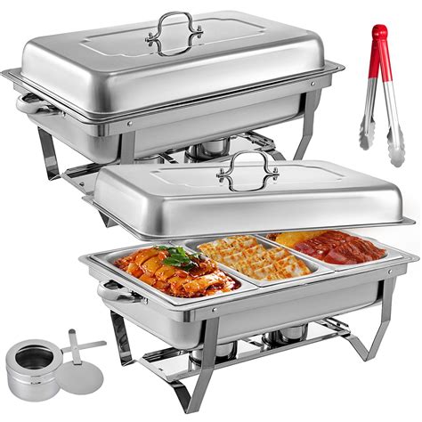 VEVOR Chafing Dishes Stainless Steel 2 Packs, Chafing Dish Buffet Set 8 Quart with 3 1/3 Size ...