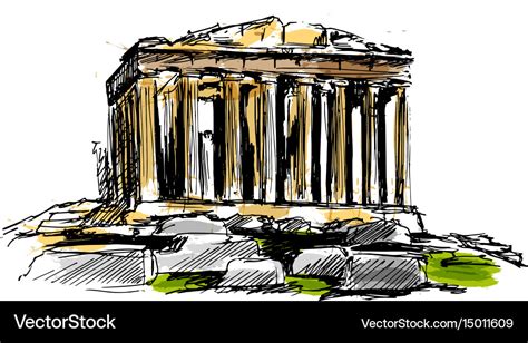 Colored hand sketch the athenian acropolis Vector Image
