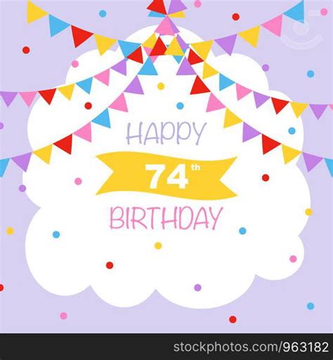 Happy 73rd birthday, vector illustration greeting card with confetti and garlands decorations ...