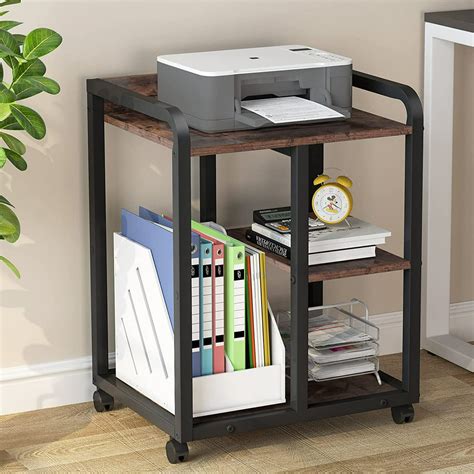 Tribesigns Mobile Printer Stand, 3-Tier Wood Printer Cart with Storage Shelves, Rolling Machine ...