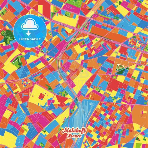 Malakoff, Hauts-de-Seine, France city map with crazy colors between red, blue and yellow for ...