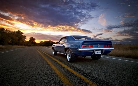 Chevrolet Camaro Classic Car Classic SS Sunset Road HD wallpaper | cars ...