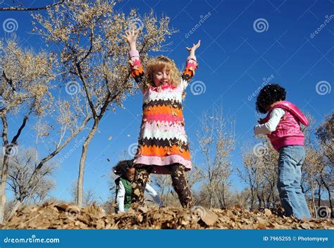 Children Playing in the Leaves Stock Image - Image of girls, love: 7965255