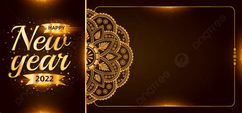 Happy New Year 2022 Golden Mandala Background Greeting Card With Light ...