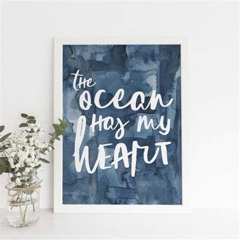 Indigo Blue Sea Quote "The Ocean Has My Heart" Surf Shack Wall Art Print or Canvas | Wall art ...